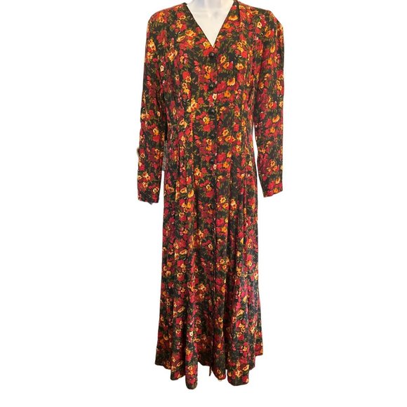 Vintage Express Women's Floral Button Front Midi Dress Size 7/8 Y2K Campagnie - Picture 1 of 6